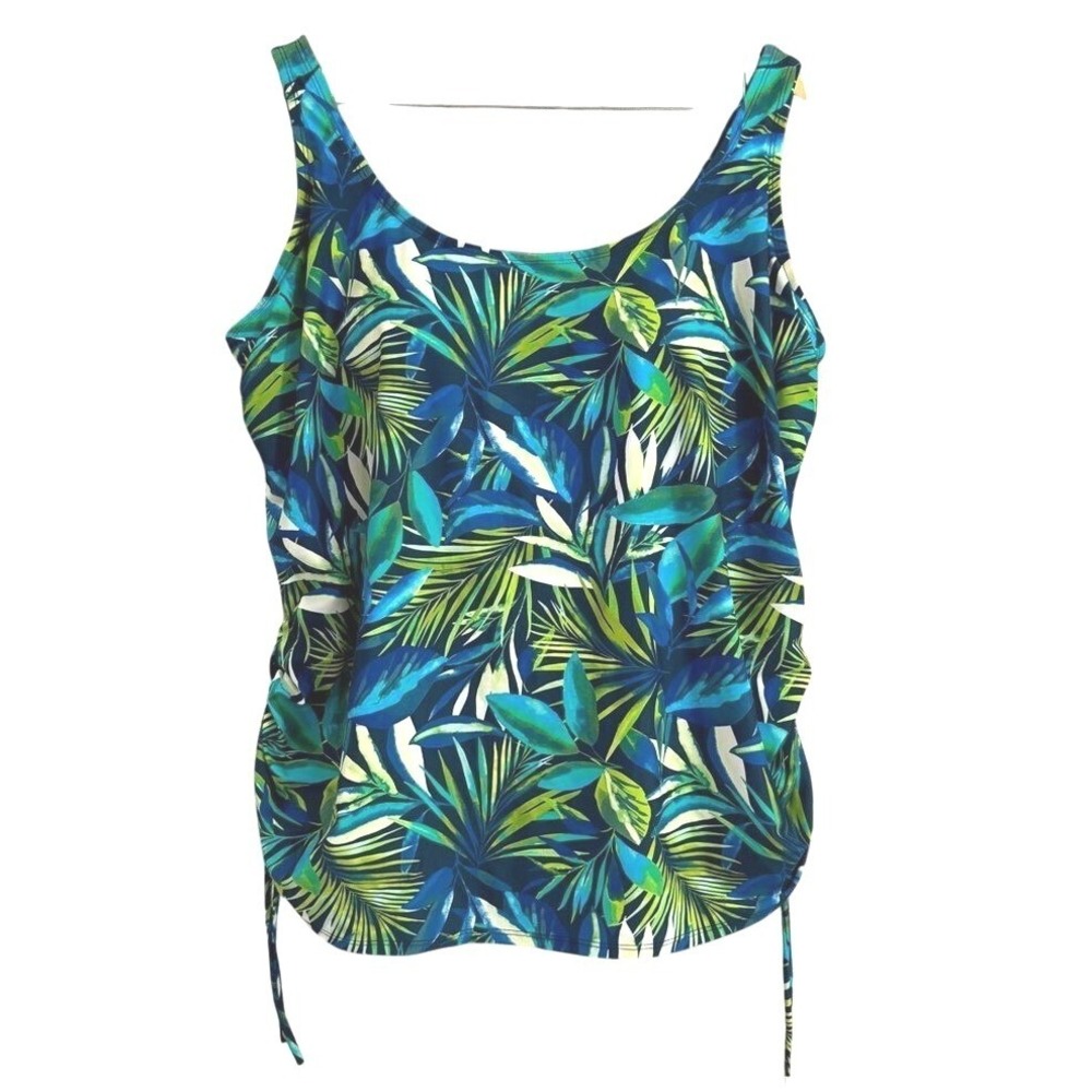 Swimsuits for all Side-Tie Adjustable Tankini Top Blue Green Tropical Pattern 24